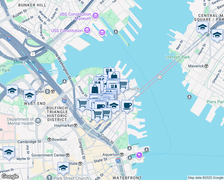 map of restaurants, bars, coffee shops, grocery stores, and more near 4 Fountain Place in Boston