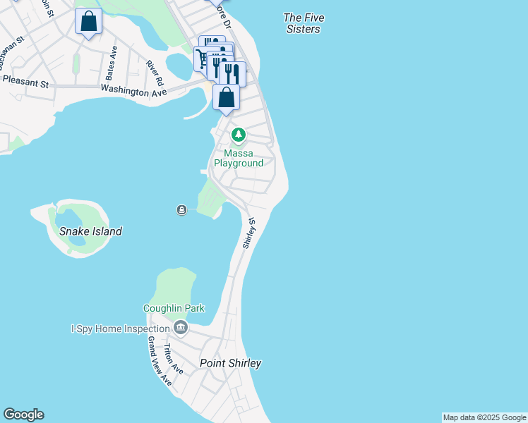 map of restaurants, bars, coffee shops, grocery stores, and more near 131 Terrace Avenue in Winthrop