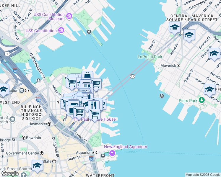 map of restaurants, bars, coffee shops, grocery stores, and more near in Boston