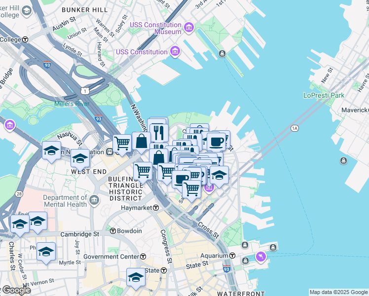 map of restaurants, bars, coffee shops, grocery stores, and more near 3 Snow Hill Street in Boston