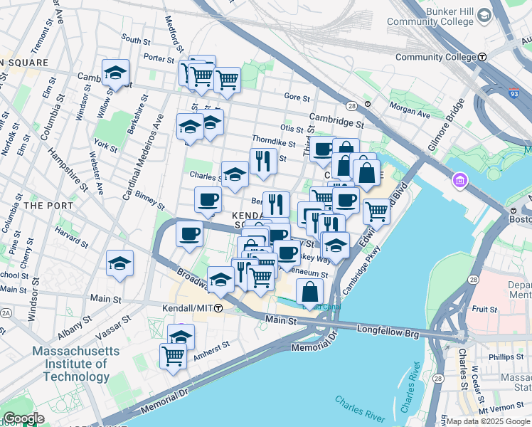 map of restaurants, bars, coffee shops, grocery stores, and more near in Cambridge