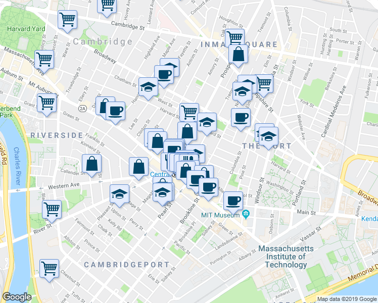 map of restaurants, bars, coffee shops, grocery stores, and more near in Cambridge
