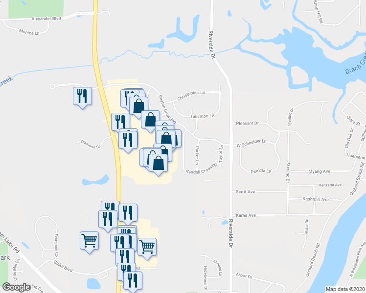 map of restaurants, bars, coffee shops, grocery stores, and more near 2722 Kendall Crossing in Johnsburg