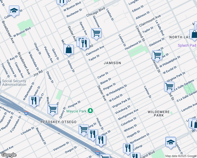map of restaurants, bars, coffee shops, grocery stores, and more near 3347 Gladstone Street in Detroit