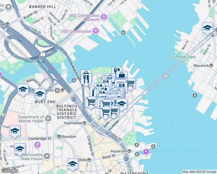map of restaurants, bars, coffee shops, grocery stores, and more near in Boston