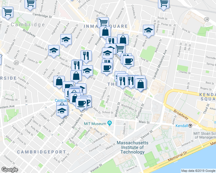 map of restaurants, bars, coffee shops, grocery stores, and more near 14 Elm Street in Cambridge