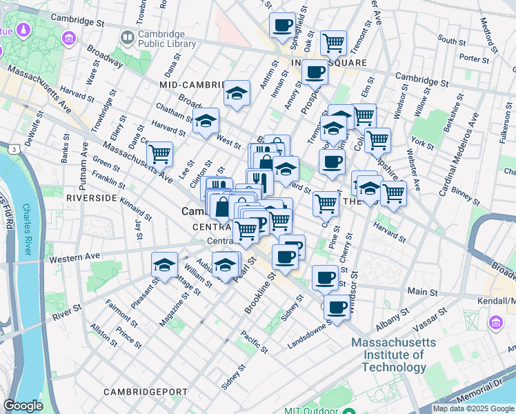 map of restaurants, bars, coffee shops, grocery stores, and more near 6 Saint Paul Street in Cambridge