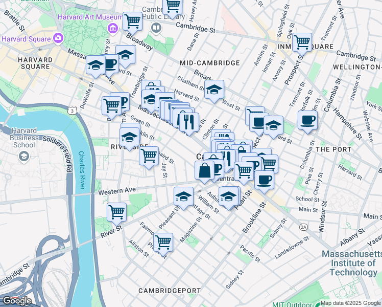 map of restaurants, bars, coffee shops, grocery stores, and more near 864 Massachusetts Avenue in Cambridge