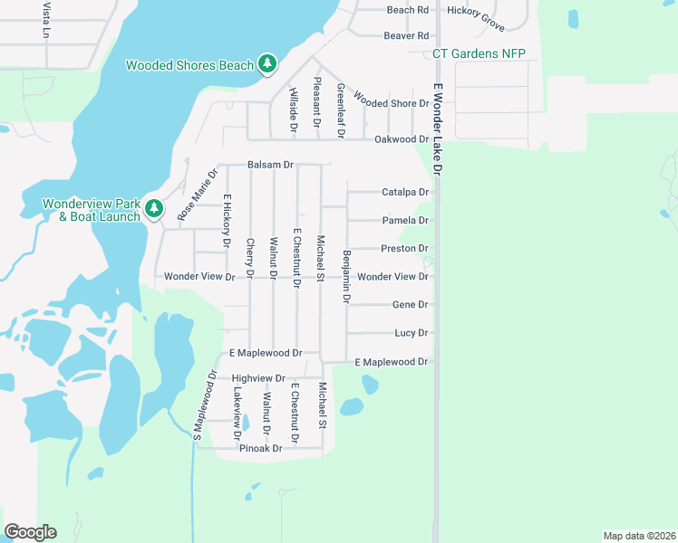 map of restaurants, bars, coffee shops, grocery stores, and more near 2807 Benjamin Drive in Wonder Lake
