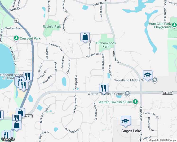 map of restaurants, bars, coffee shops, grocery stores, and more near 18290 West Washington Street in Gurnee