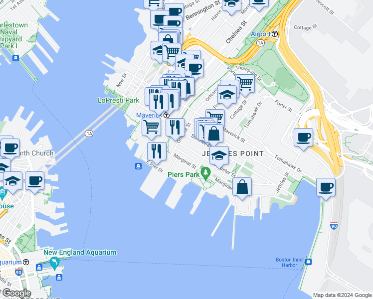 map of restaurants, bars, coffee shops, grocery stores, and more near 77 Webster Street in Boston