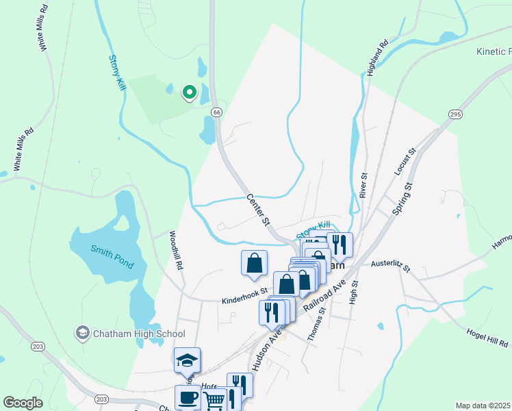 map of restaurants, bars, coffee shops, grocery stores, and more near 62 Center Street in Chatham