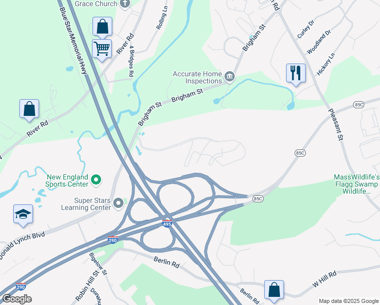 map of restaurants, bars, coffee shops, grocery stores, and more near 6 Austen Way in Marlborough