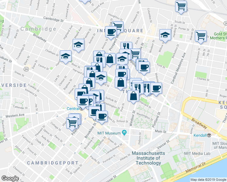 map of restaurants, bars, coffee shops, grocery stores, and more near 14 Elm Street in Cambridge