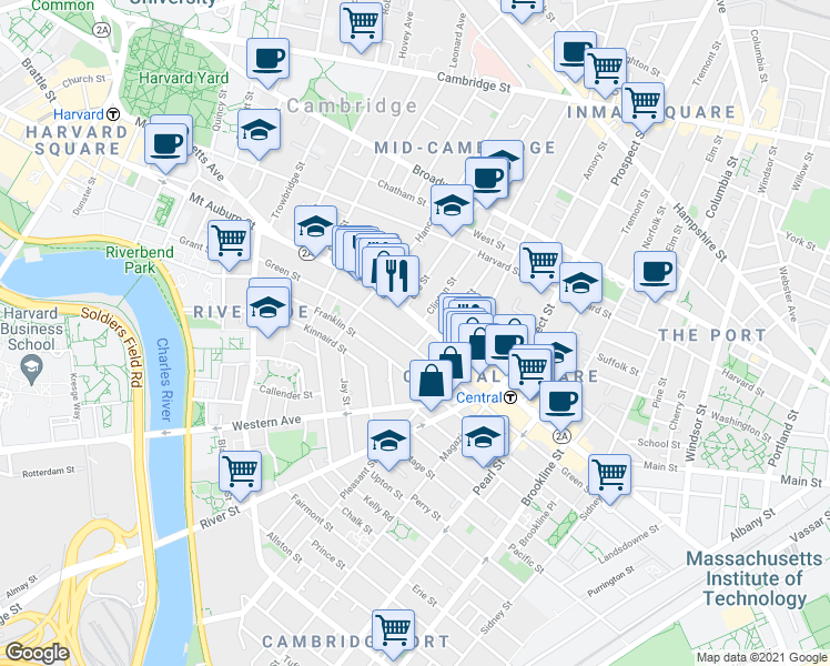 map of restaurants, bars, coffee shops, grocery stores, and more near 864 Massachusetts Avenue in Cambridge