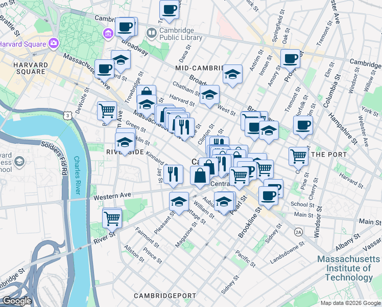 map of restaurants, bars, coffee shops, grocery stores, and more near 864 Massachusetts Avenue in Cambridge