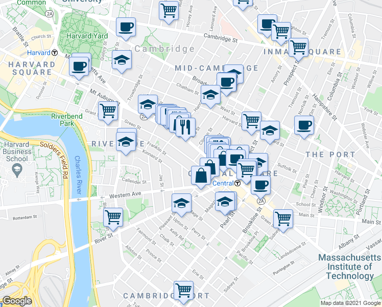 map of restaurants, bars, coffee shops, grocery stores, and more near 864 Massachusetts Avenue in Cambridge