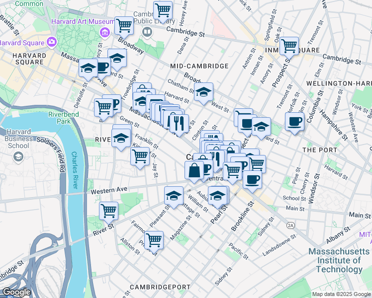 map of restaurants, bars, coffee shops, grocery stores, and more near 864 Massachusetts Avenue in Cambridge