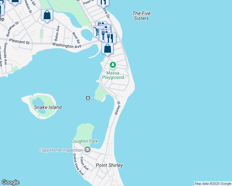 map of restaurants, bars, coffee shops, grocery stores, and more near 41 Harbor View Avenue in Winthrop