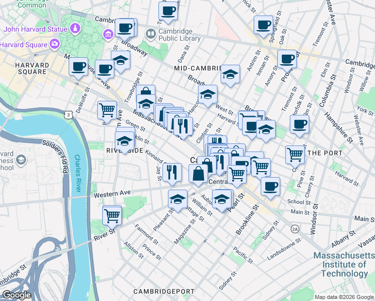 map of restaurants, bars, coffee shops, grocery stores, and more near 864 Massachusetts Avenue in Cambridge