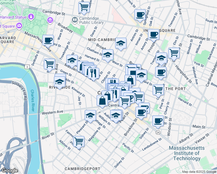 map of restaurants, bars, coffee shops, grocery stores, and more near 795 Massachusetts Avenue in Cambridge