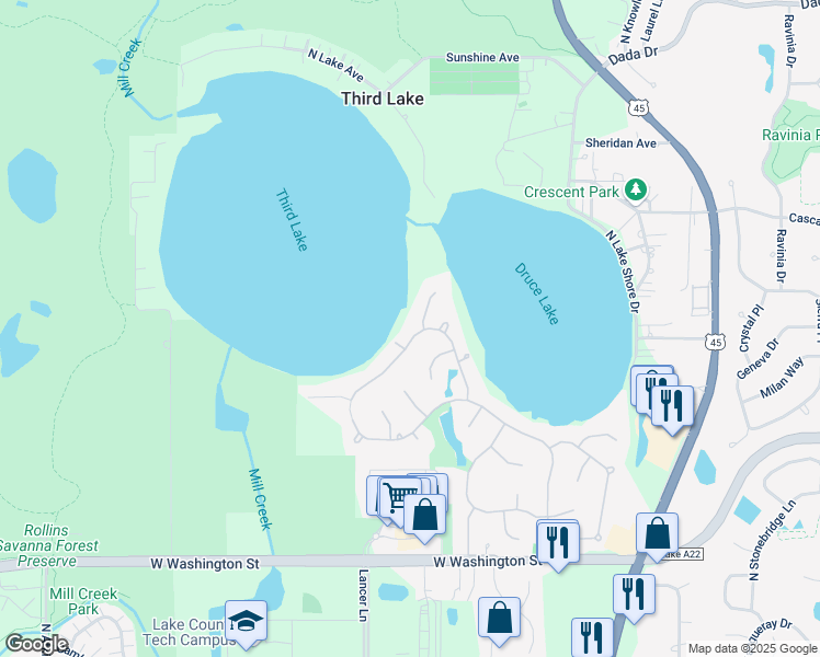 map of restaurants, bars, coffee shops, grocery stores, and more near 4 Lighthouse Lane in Third Lake