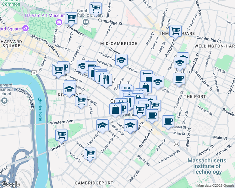 map of restaurants, bars, coffee shops, grocery stores, and more near 831 Massachusetts Avenue in Cambridge
