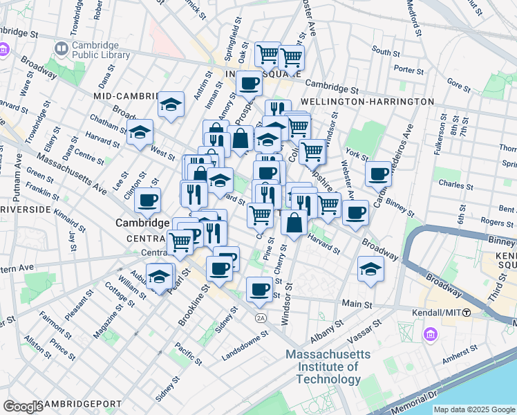 map of restaurants, bars, coffee shops, grocery stores, and more near 10 Elm Street in Cambridge
