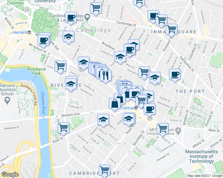 map of restaurants, bars, coffee shops, grocery stores, and more near 864 Massachusetts Avenue in Cambridge