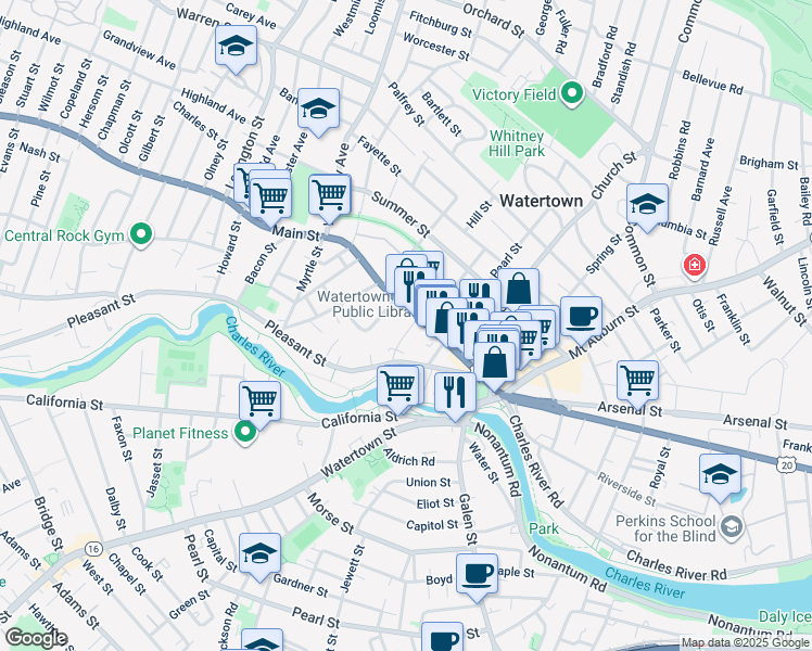 map of restaurants, bars, coffee shops, grocery stores, and more near 164 U.S. 20 in Watertown