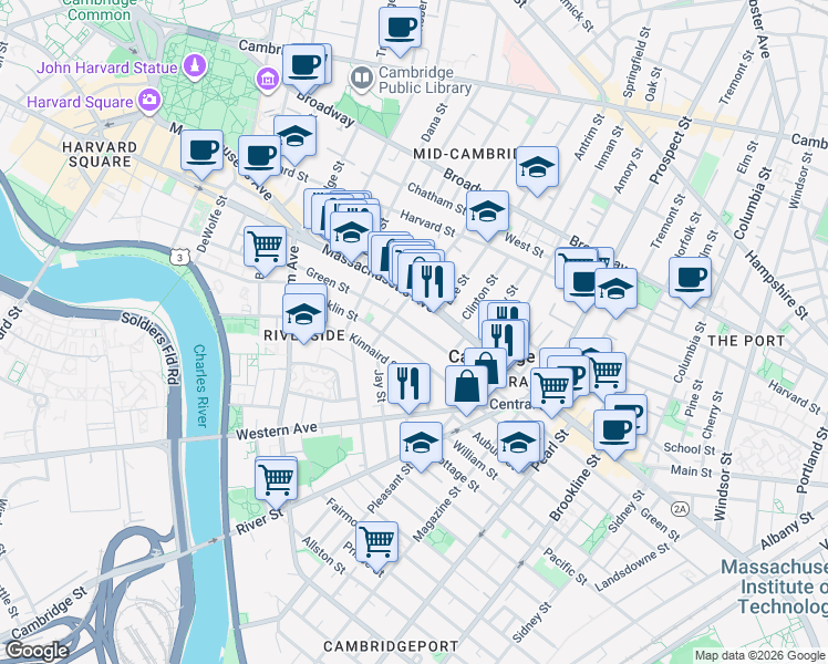 map of restaurants, bars, coffee shops, grocery stores, and more near 500 Green Street in Cambridge