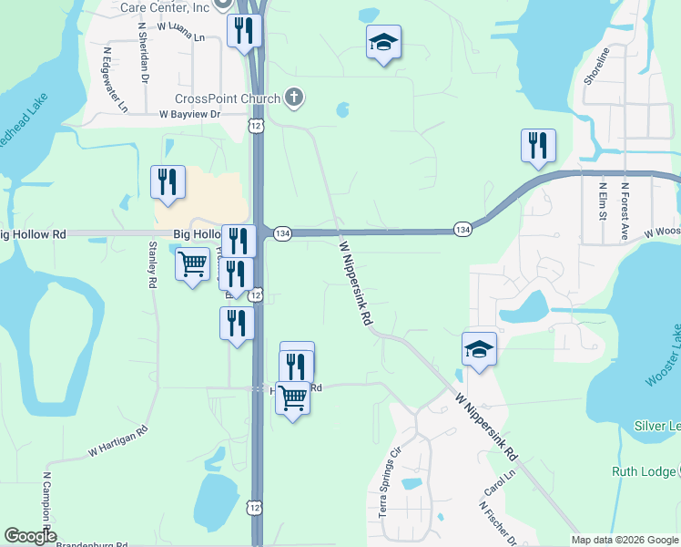 map of restaurants, bars, coffee shops, grocery stores, and more near 27283 West Nippersink Road in Ingleside