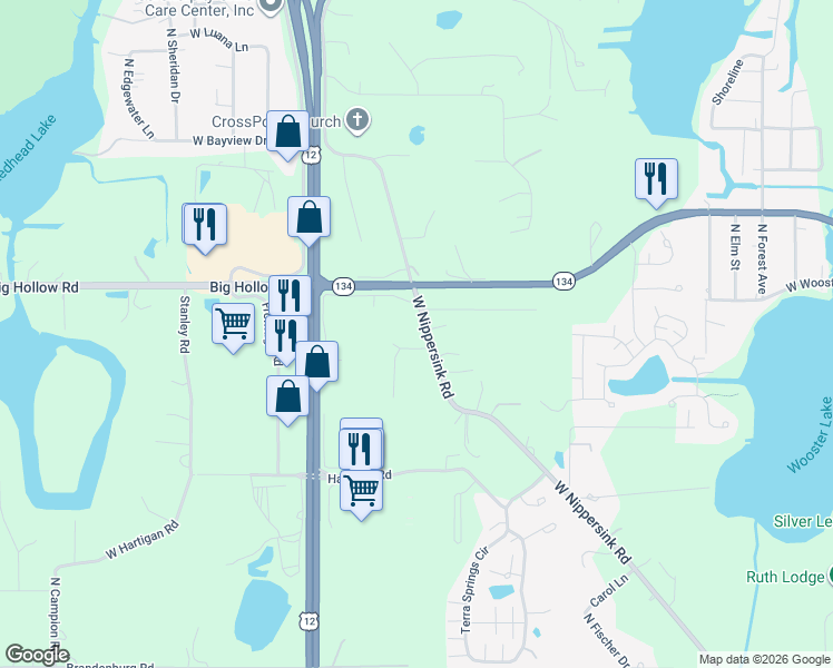 map of restaurants, bars, coffee shops, grocery stores, and more near 27283 West Nippersink Road in Ingleside
