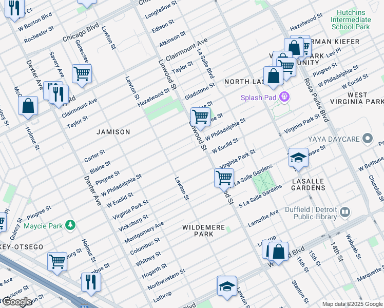 map of restaurants, bars, coffee shops, grocery stores, and more near 2659 West Philadelphia Street in Detroit