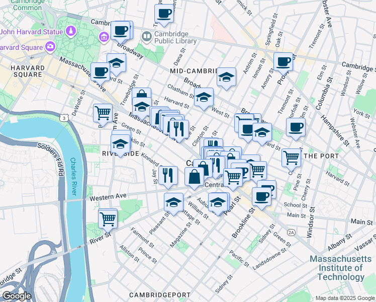 map of restaurants, bars, coffee shops, grocery stores, and more near 864 Massachusetts Avenue in Cambridge