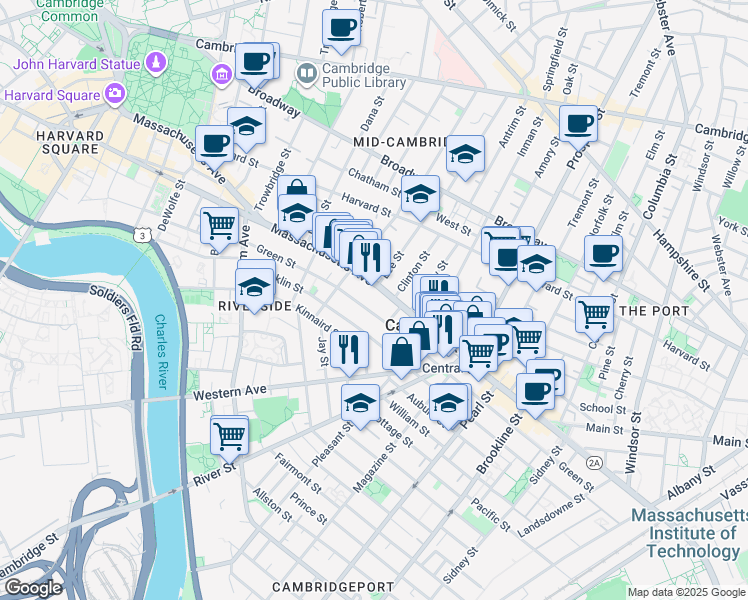 map of restaurants, bars, coffee shops, grocery stores, and more near 864 Massachusetts Avenue in Cambridge