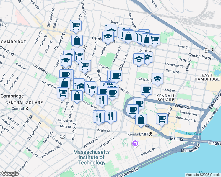 map of restaurants, bars, coffee shops, grocery stores, and more near 1400 Cardinal Medeiros Avenue in Cambridge