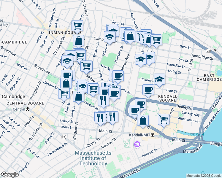 map of restaurants, bars, coffee shops, grocery stores, and more near 1400 Cardinal Medeiros Avenue in Cambridge