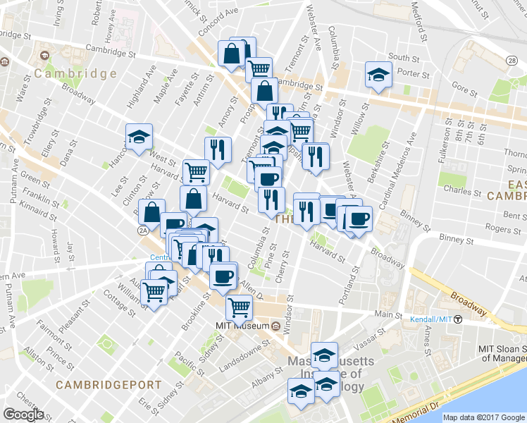 map of restaurants, bars, coffee shops, grocery stores, and more near 10 Elm Street in Cambridge