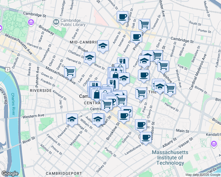 map of restaurants, bars, coffee shops, grocery stores, and more near 6 Saint Paul Street in Cambridge