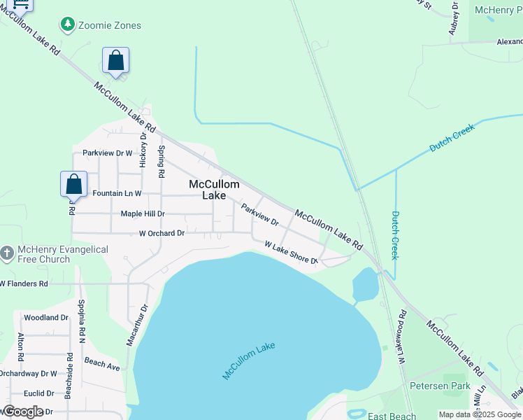 map of restaurants, bars, coffee shops, grocery stores, and more near 4714 Parkview Drive in McCullom Lake
