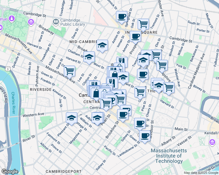 map of restaurants, bars, coffee shops, grocery stores, and more near 6 Saint Paul Street in Cambridge