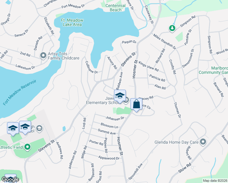 map of restaurants, bars, coffee shops, grocery stores, and more near 49 Cortland Street in Marlborough