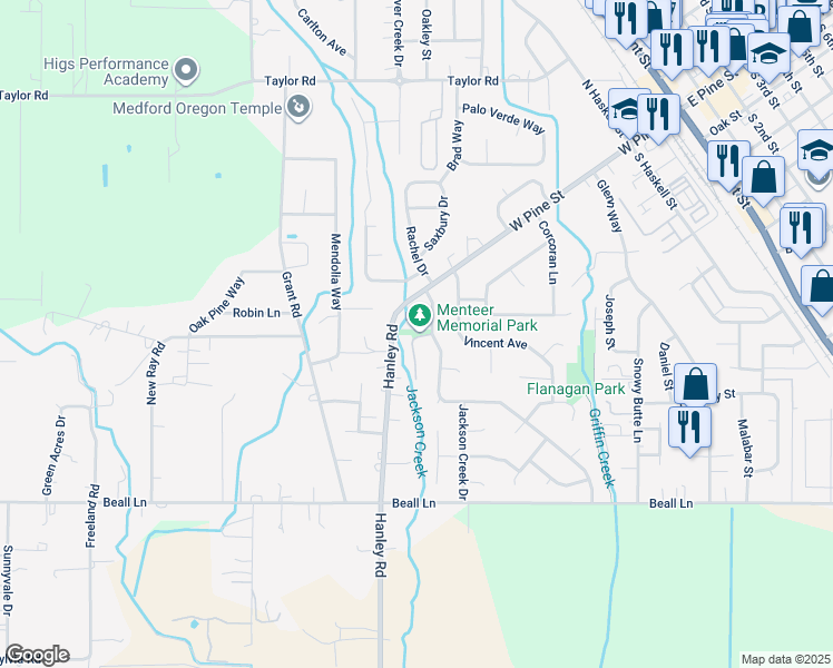 map of restaurants, bars, coffee shops, grocery stores, and more near 136 Brandon Street in Central Point