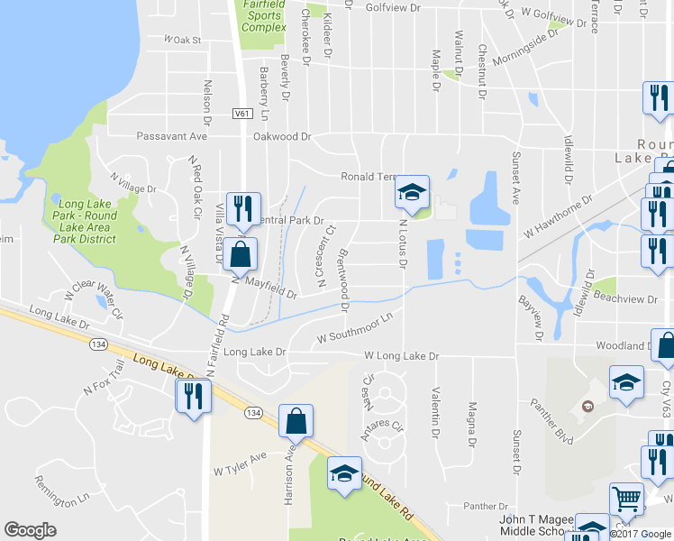 map of restaurants, bars, coffee shops, grocery stores, and more near 1026 Brentwood Drive in Round Lake Beach