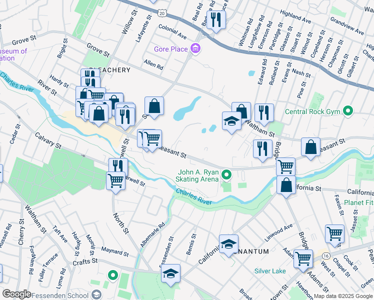 map of restaurants, bars, coffee shops, grocery stores, and more near 4 Repton Place in Watertown