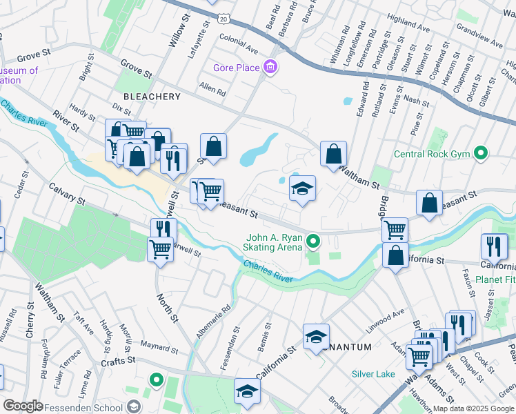 map of restaurants, bars, coffee shops, grocery stores, and more near 4 Repton Place in Watertown