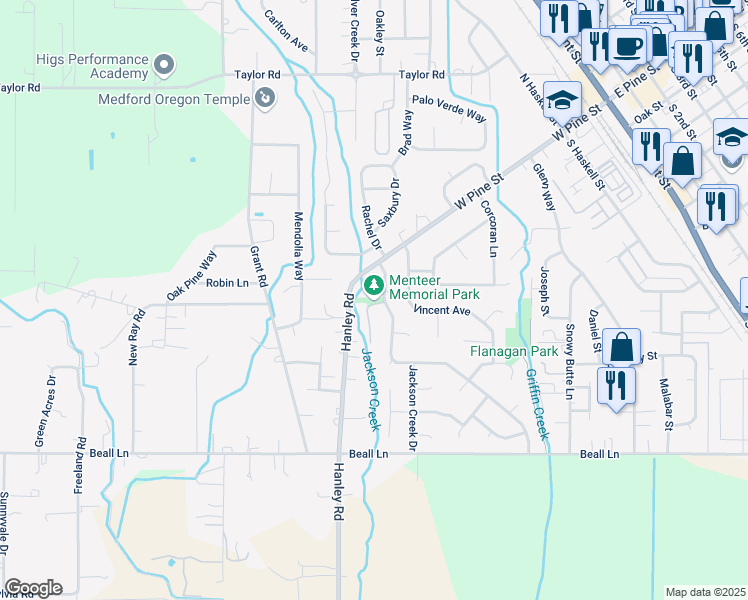 map of restaurants, bars, coffee shops, grocery stores, and more near 136 Brandon Street in Central Point