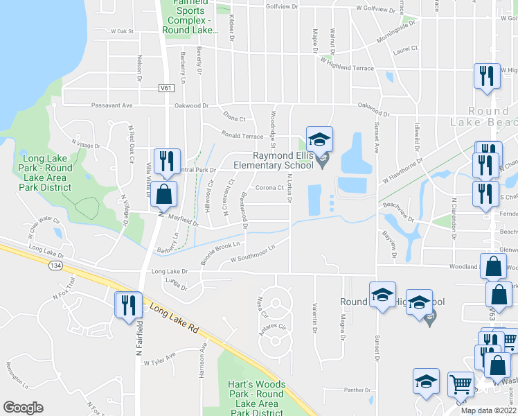 map of restaurants, bars, coffee shops, grocery stores, and more near 821 Buena Vista Drive in Round Lake Beach