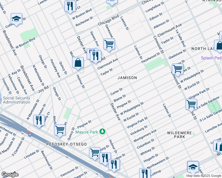 map of restaurants, bars, coffee shops, grocery stores, and more near 3347 Gladstone Street in Detroit